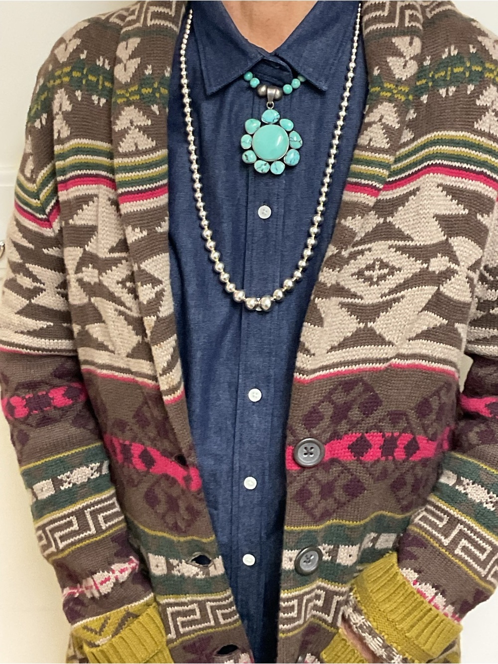 VINTAGE Western Navajo cardigan with pockets and shawl collar, M